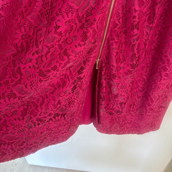 The Tommie Cap-Sleeve Front-Zip Shirt Dress: Lace Edition, Raspberry Pink, XS - Picture 7 of 7
